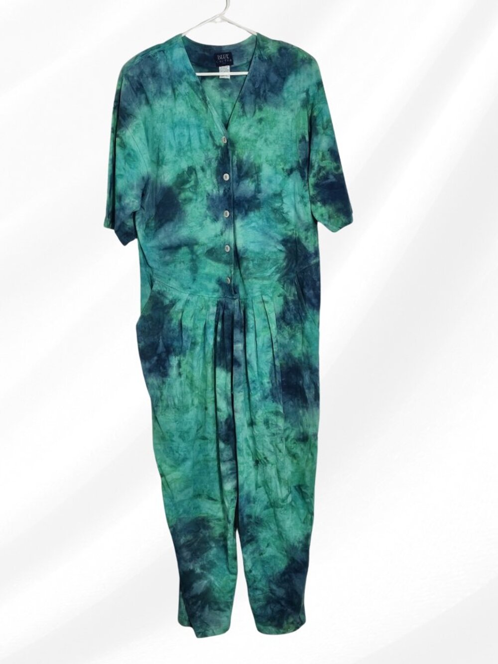 Blue Cactus Blue Green Tie Dye Romper Padded Shoulders Size L